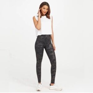 Spanx Faux Leather Camo Leggings Matte Black